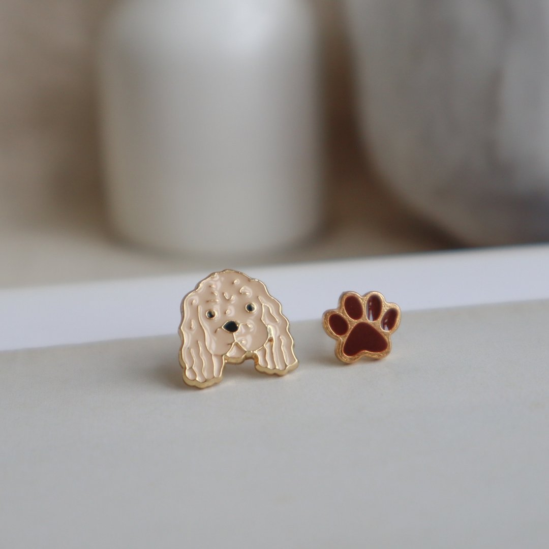 可卡犬 Cocker Spaniel  夹式 耳环 生日礼物 宠物饰品 狗狗 - 耳环/耳夹 - 铜/黄铜 咖啡色