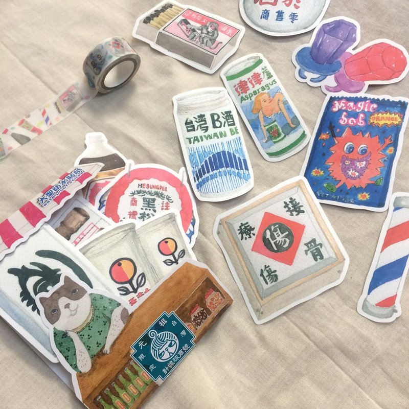 防水特大贴纸-招牌与零嘴 台湾味 复古 行李箱贴纸 - 贴纸 - 塑料 多色