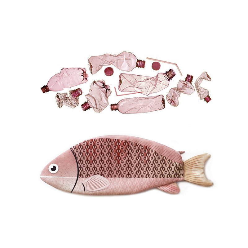 Red-belted Anthias fish pouch (PET bottles waste recycled fabric) - 手提包/手提袋 - 环保材料 粉红色