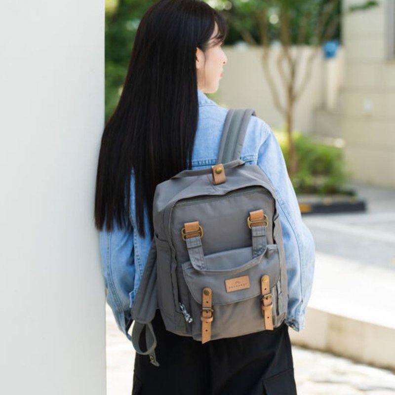 【DOUGHNUT】14寸 防泼水 后背包 马卡龙 水壶格 经典热销-灰 RE - 后背包/双肩包 - 环保材料 灰色