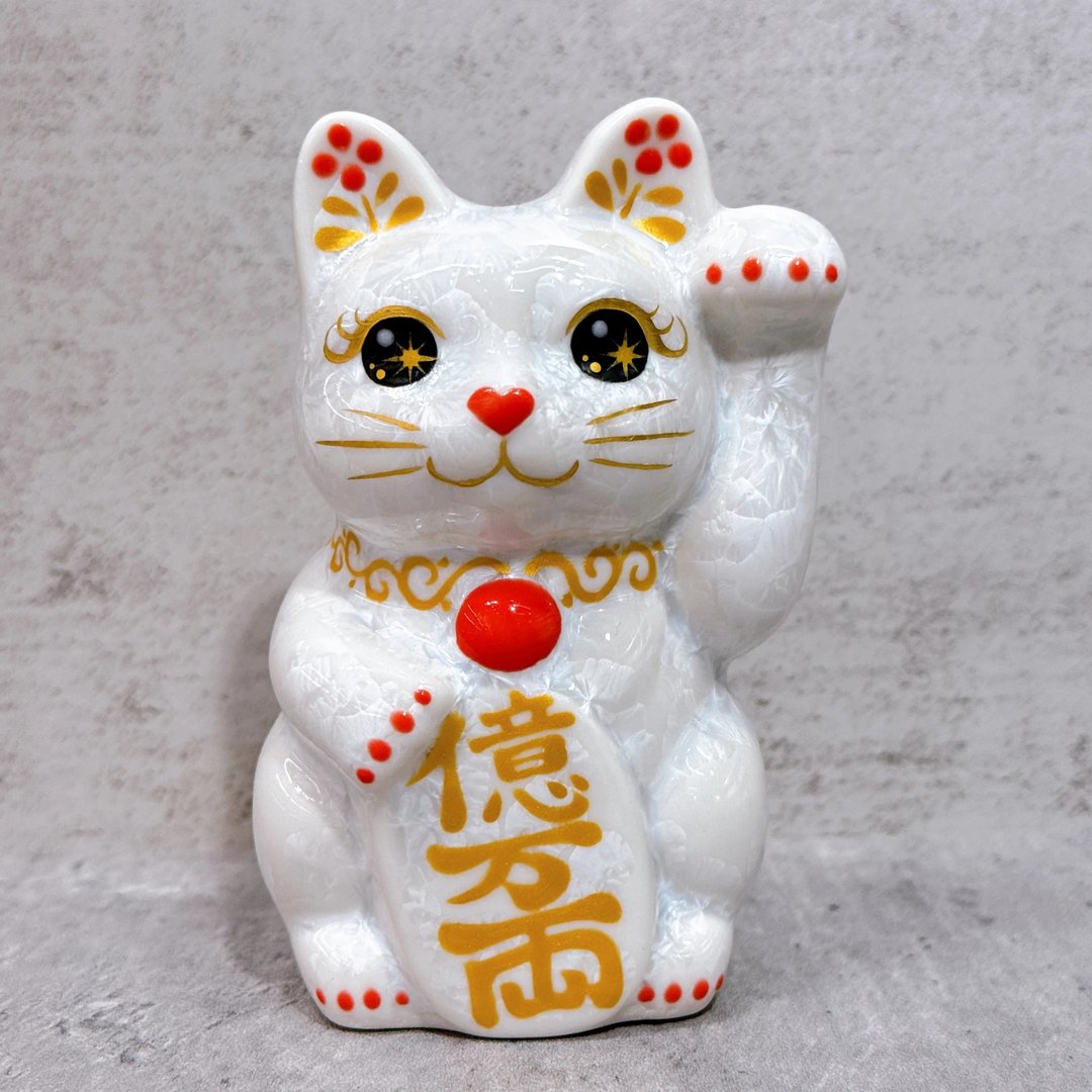【喜耀喵福】日本清水烧招财猫 | 花结晶 白 亿万両 左 特小 - 摆饰 - 瓷 白色