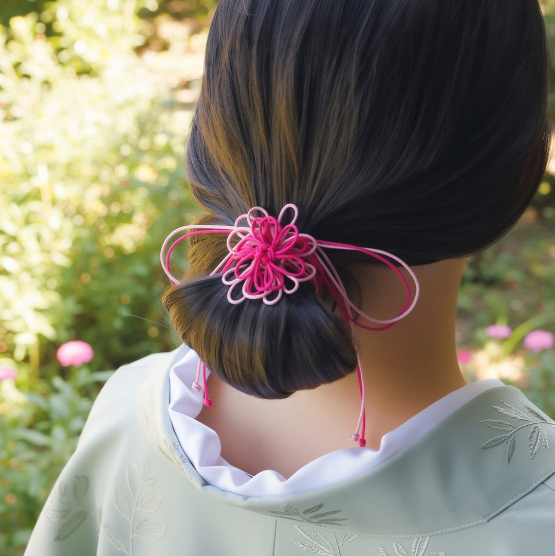 日式编结发圈“Amatrori，Kimi”【2WAY】轻松搭配和服、浴衣，打造日式发型 - 发饰 - 聚酯纤维 粉红色