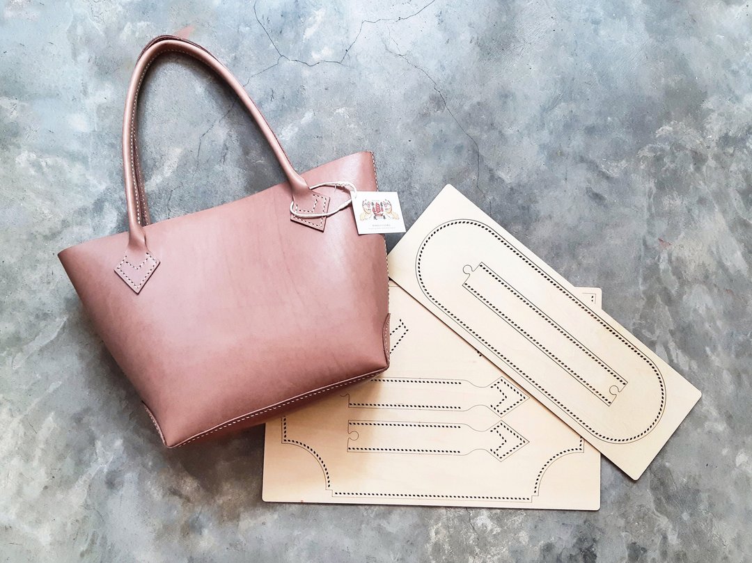 特大托特包 皮革木制版型 包剪揼 皮革 DIY 皮袋 Totebag  肩背包 - 皮件 - 木头 咖啡色