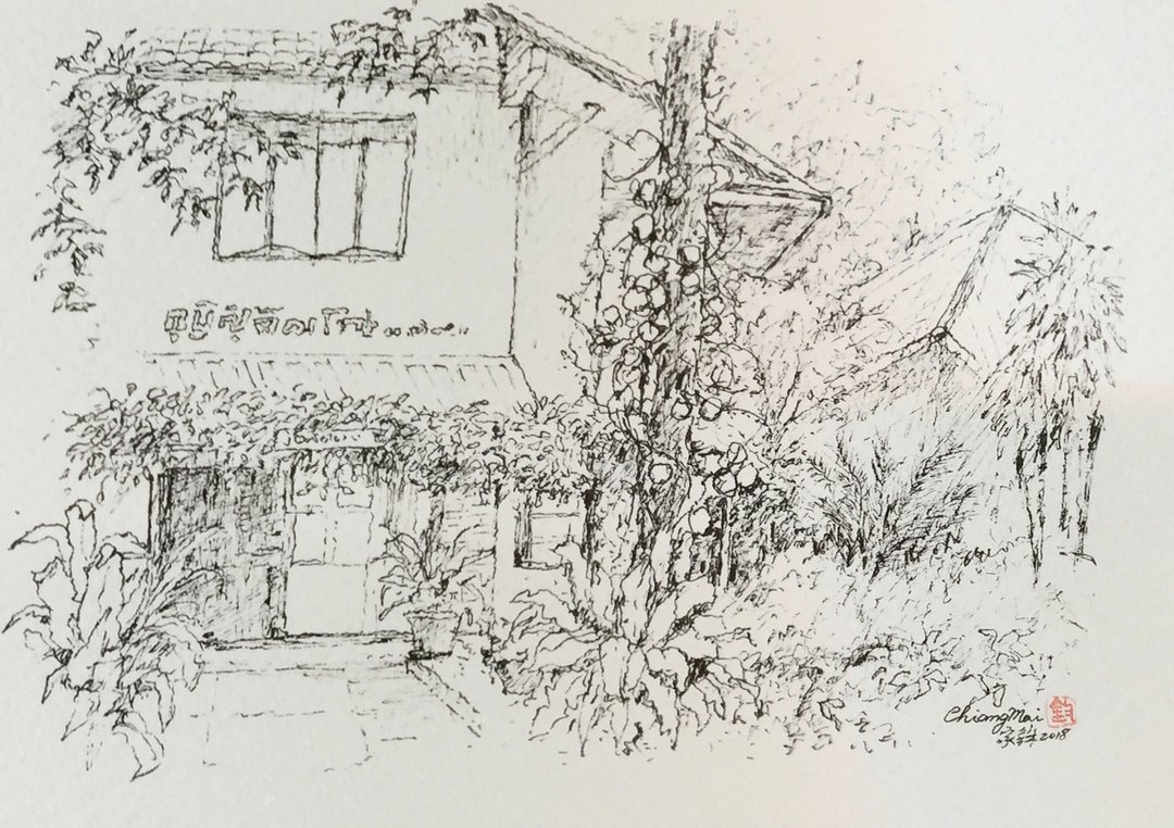 清迈古城区/手绘原作/含框 - 海报/装饰画/版画 - 纸 咖啡色