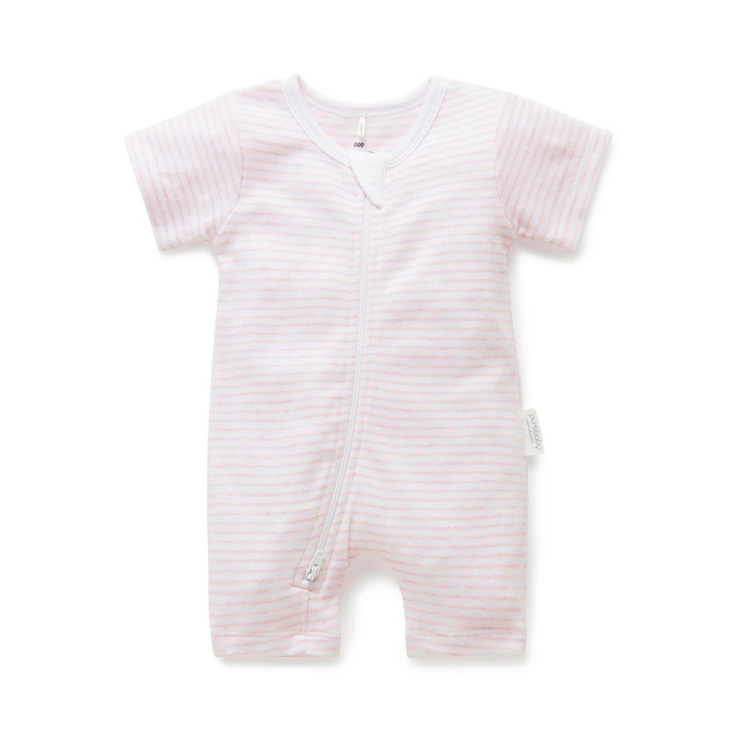 澳洲Purebaby有机棉婴儿连身衣/新生儿 包屁衣 0~6M 粉红条纹 - 包屁衣/连体衣 - 棉 