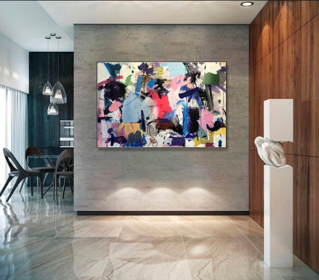 当代抽象紫色画布彩色现代墙面艺术品 - 墙贴/壁贴 - 压克力 