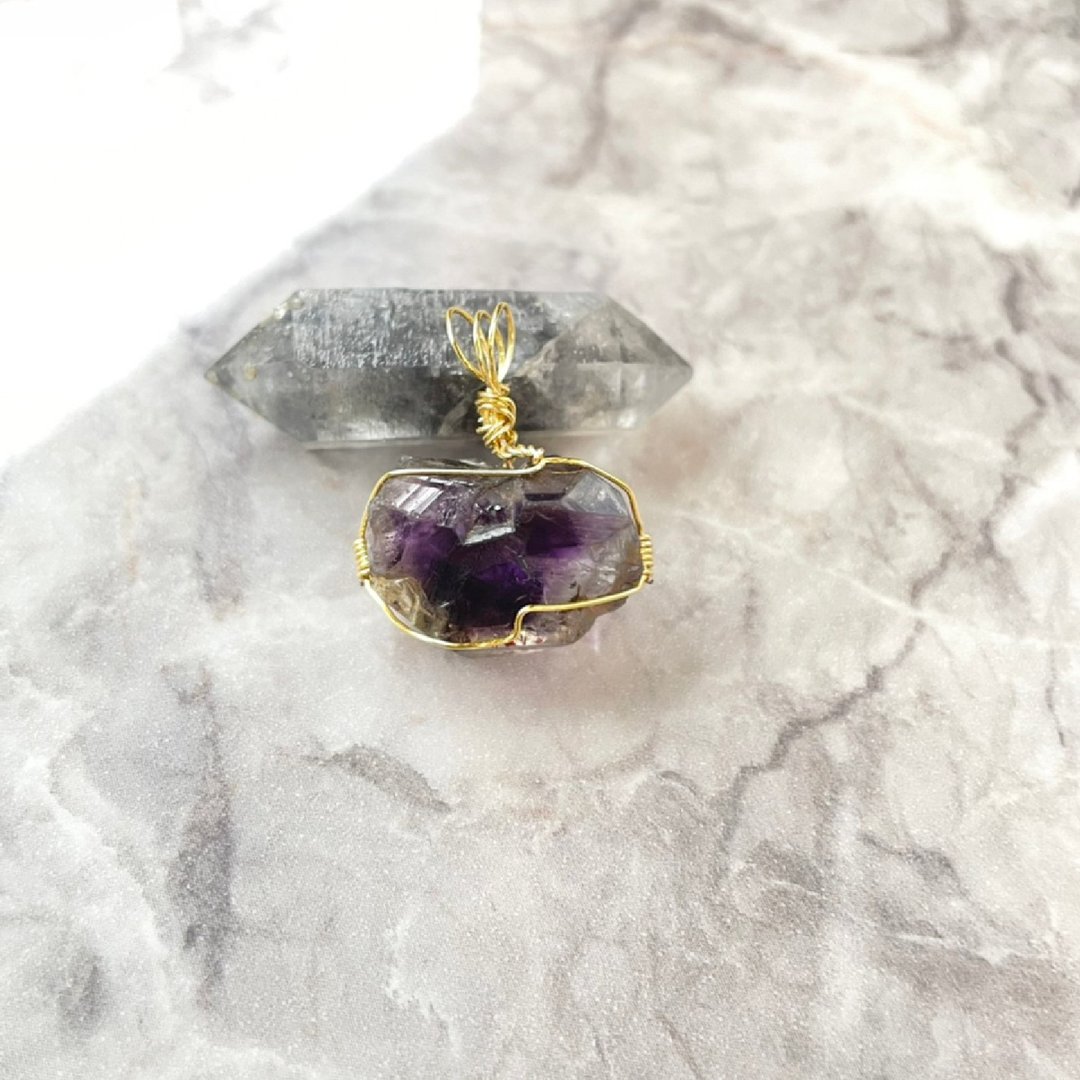 超七原矿水晶 金属编织吊坠 - 项链 - 水晶 紫色