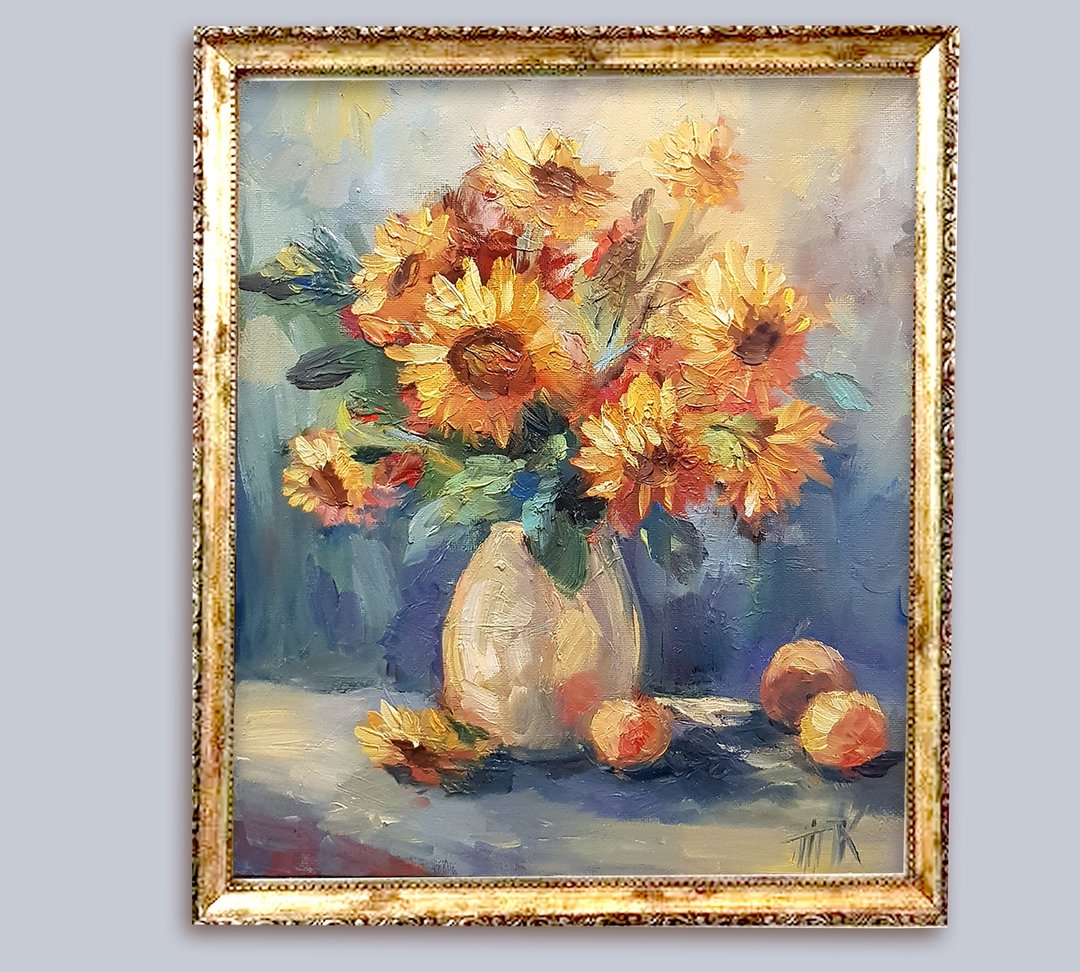 向日葵油画 原创艺术 布面花卉画 向日葵墙壁艺术  畫靜物 - 海报/装饰画/版画 - 其他材质 橘色
