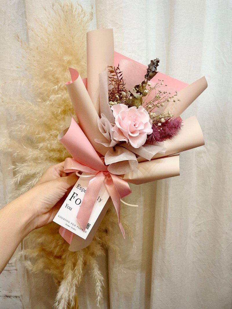 永生玫瑰【粉宝石】干燥花束 生日礼物 玫瑰花束 单朵花束 毕业 - 干燥花/捧花 - 植物．花 