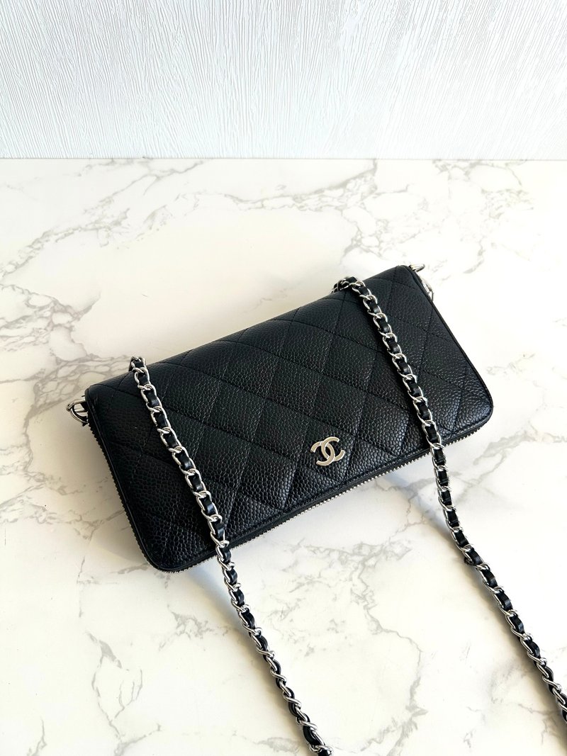 中古二手Chanel黑色鱼子酱皮革WOC长夹钱包斜背侧孭单肩小包手袋 - 侧背包/斜挎包 - 真皮 黑色