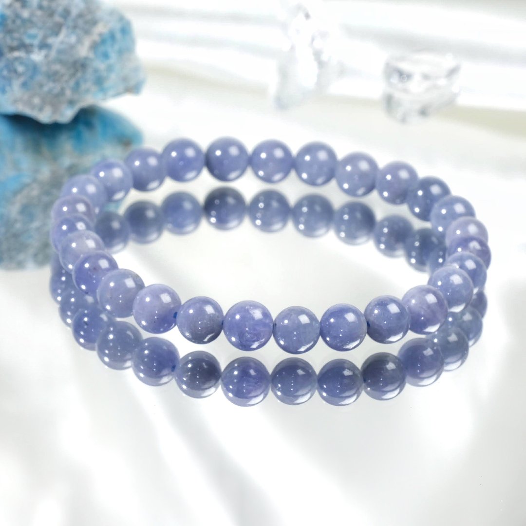 一图一物 #493│6.5mm 坦桑石水晶手链 疗愈舒压 爱情运 开运饰品 - 手链/手环 - 半宝石 紫色
