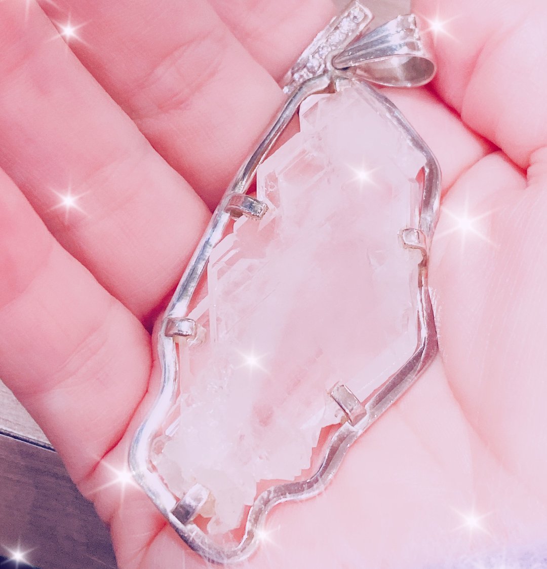 喜玛拉亚山彩虹水晶柱白水晶 - 项链 - 纯银 透明