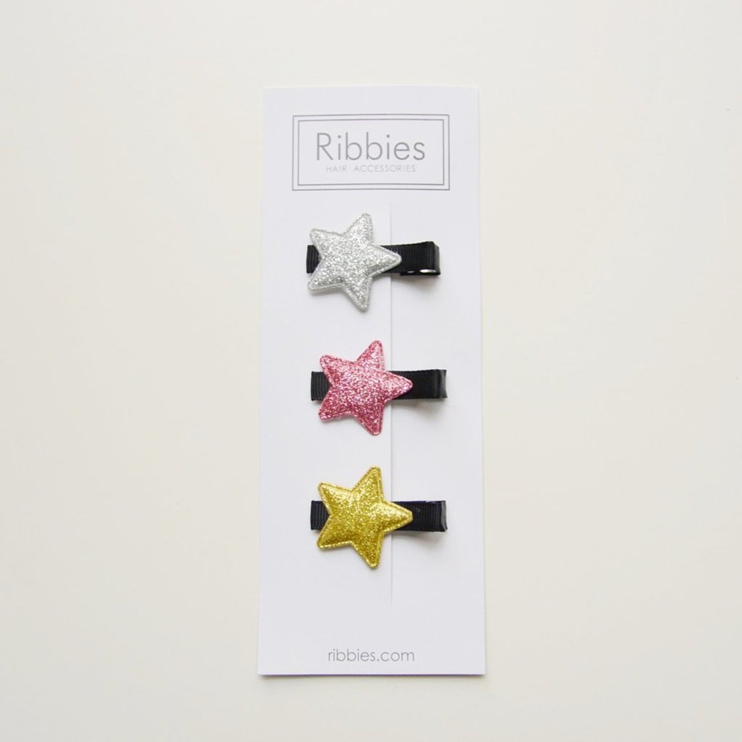英国Ribbies 闪亮/粉红/金星星3入组-黑底 - 发饰 - 聚酯纤维 