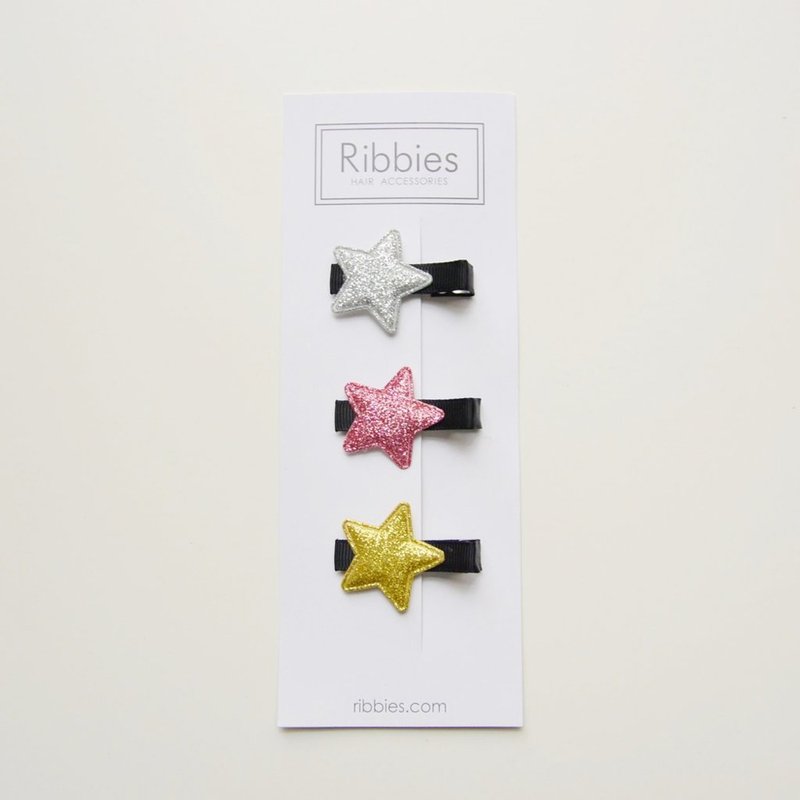 英国Ribbies 闪亮/粉红/金星星3入组-黑底 - 发饰 - 聚酯纤维 