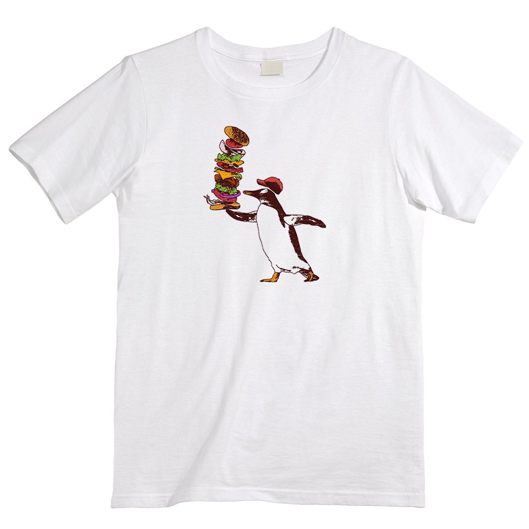 T-shirt / hamburger Penguin - 男装上衣/T 恤 - 棉 白色