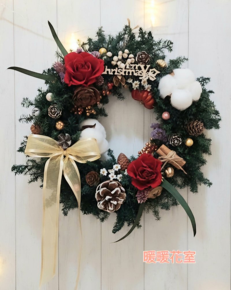 永恒暖阳-圣诞经典玫瑰花圈 - 干燥花/捧花 - 植物．花 