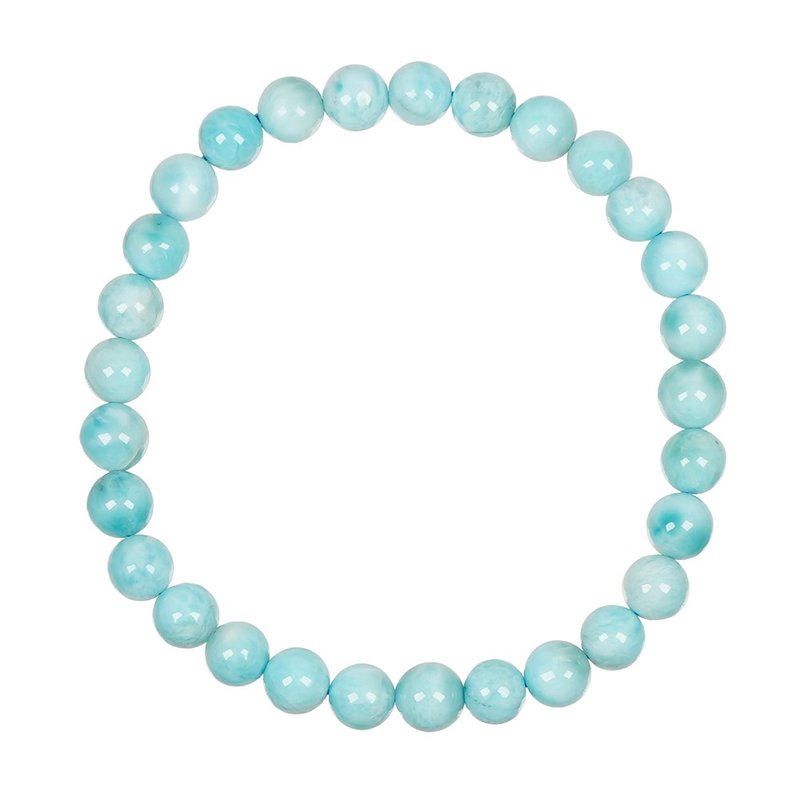 【正佳珠宝】海纹石 拉利玛 顶级冰海蓝 6.4-6.8mm 海纹石手珠 - 手链/手环 - 半宝石 多色