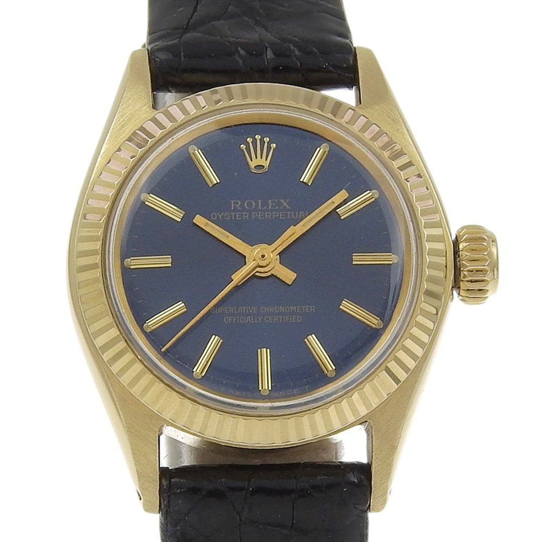 【日本直送】劳力士 ROLEX 蚝式恒动 手表 6619 自动上链 18K黄K金 x 压纹皮革 蓝色表盘 女仕款【二手】 - 女表 - 贵金属 蓝色
