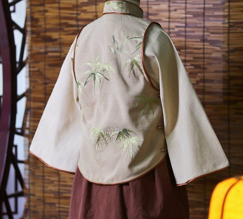 【竹影】民国复古风  绣花倒大袖上衣假两件旗袍上衣 - 女装上衣 - 棉．麻 咖啡色