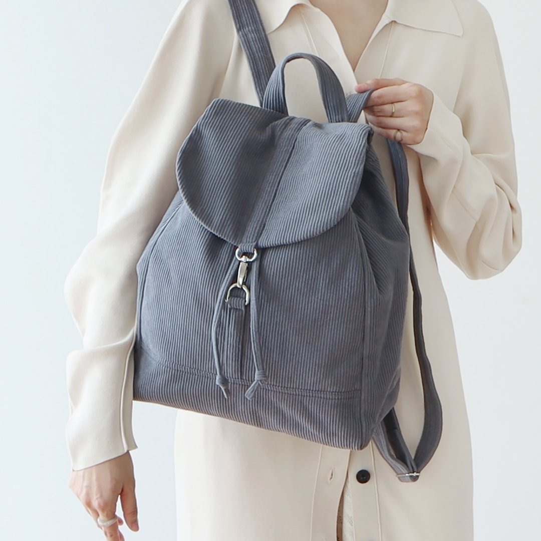 秋冬新品 灯芯绒大号后背包【中灰】A4 可放 休闲轻便 户外通勤 - 后背包/双肩包 - 棉 灰色