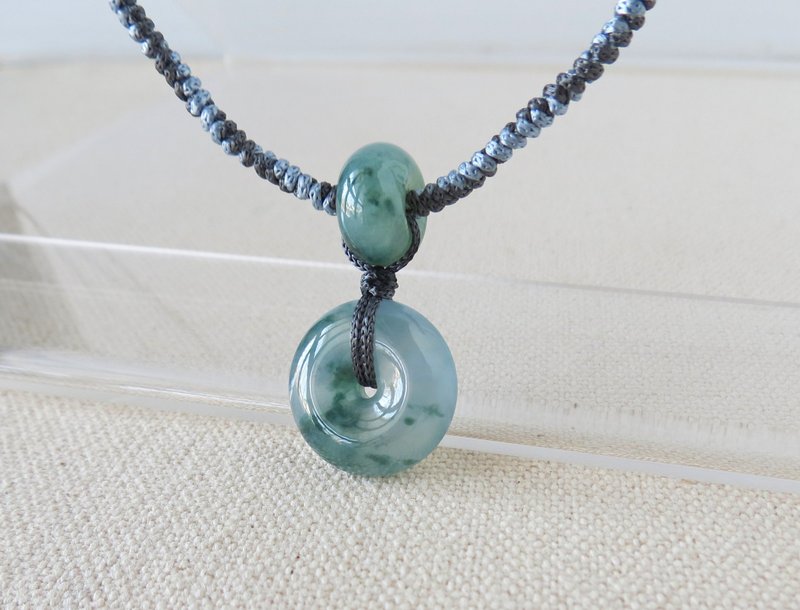 本命年【 岁岁平安】冰紫飘花平安扣翡翠丝光编织项链SA43开运 - 锁骨链 - 宝石 多色