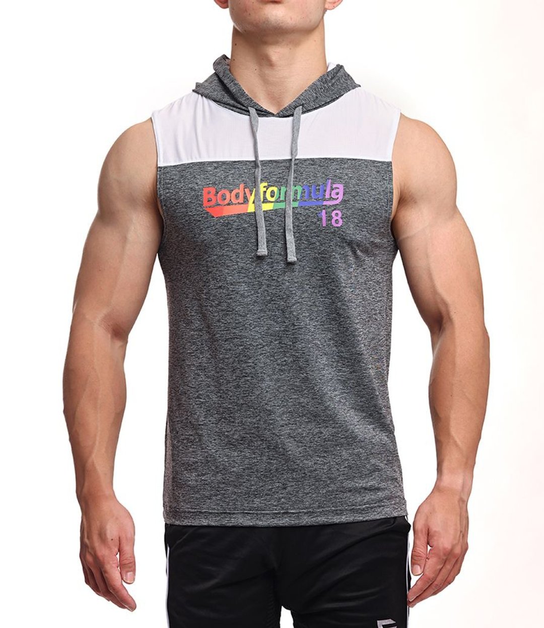 【彩虹限定】Actiflex超弹透气-Proud Forever拼接连帽背心-麻灰 - 男装背心 - 聚酯纤维 灰色