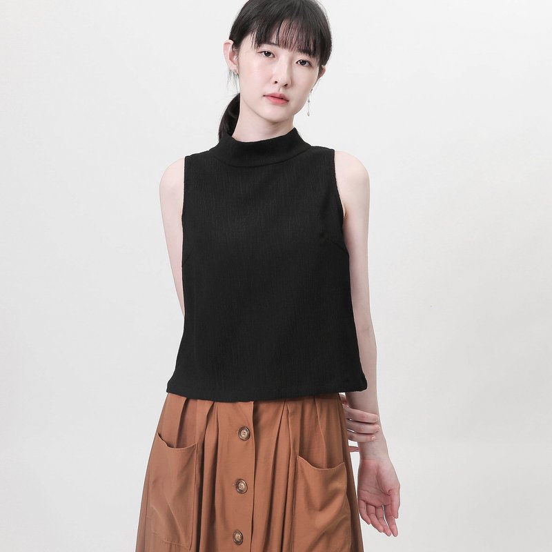 【经典原创】Image_形象立领皱褶背心_CLT012_寂寞黑 - 女装背心 - 棉．麻 黑色