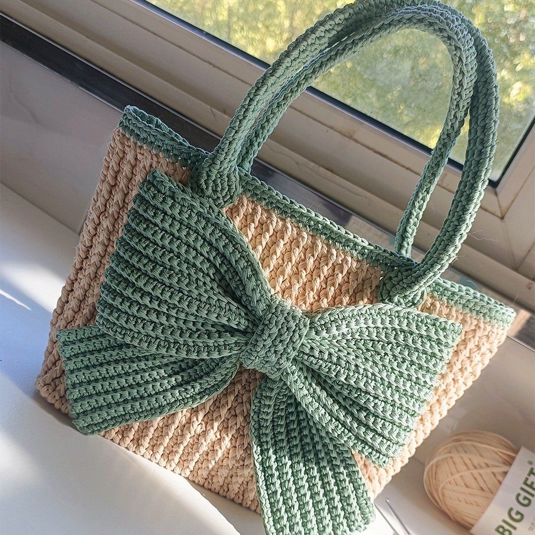 原创手作-蝴蝶结托特包-手拎包-挎包-棉草包 - 手提包/手提袋 - 环保材料 