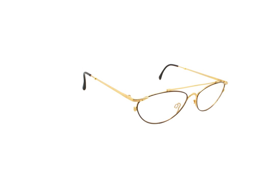 可加购平光/度数镜片 Cazal POINT 2 MOD 1103 Col. 450 90年代德国制古董眼镜 - 眼镜/眼镜框 - 其他金属 金色