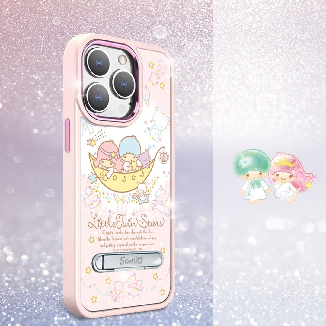 三丽鸥 iPhone 14系列军规防摔镜头框立架手机壳-天鹅湖双子星粉 - 手机壳/手机套 - 其他材质 多色