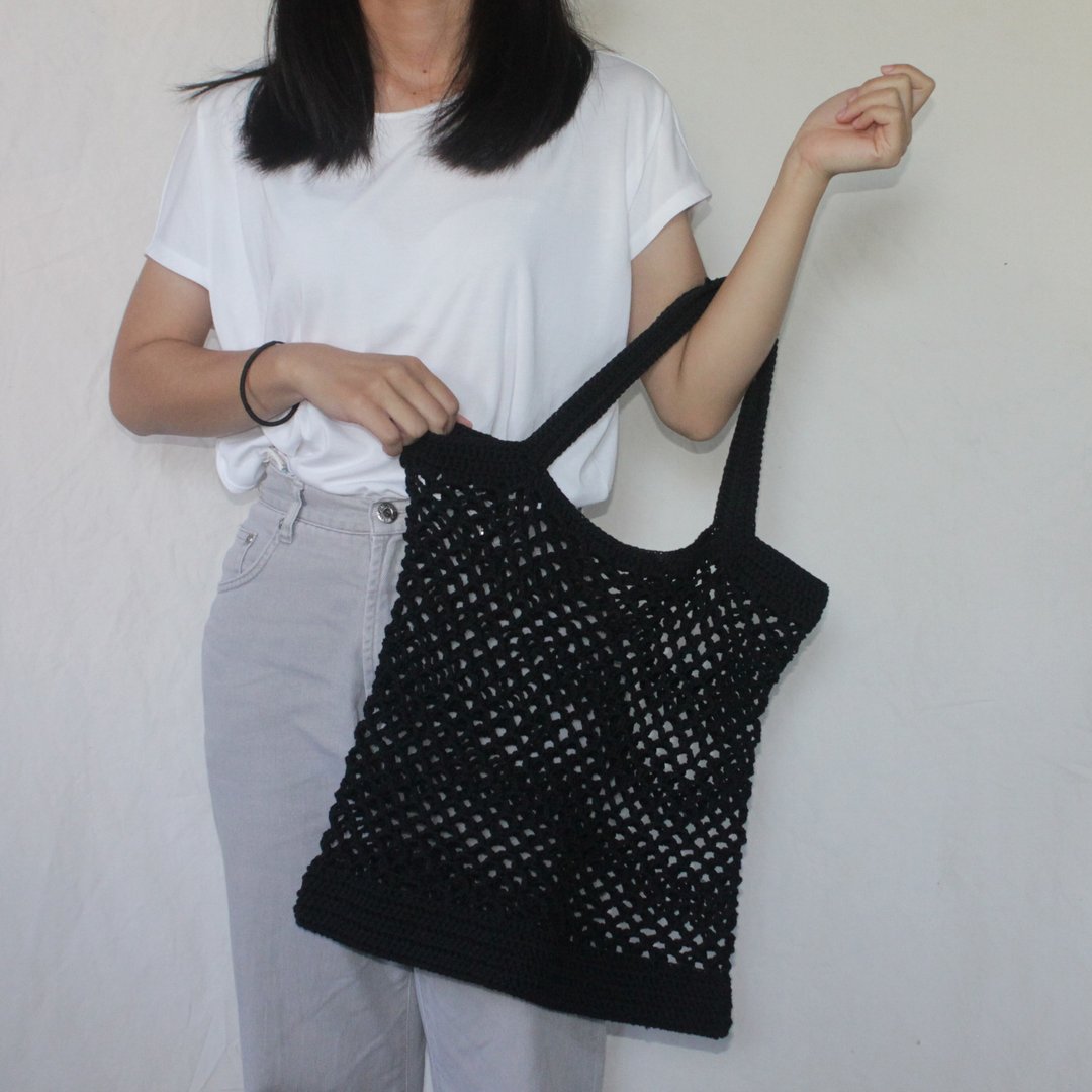 Black Net bag ,Market bag ,Black Crochet Tote bag ,Shopping bag - 侧背包/斜挎包 - 其他材质 黑色