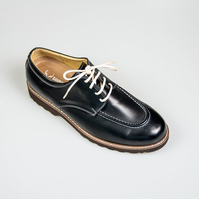 圆头莫卡辛德比男鞋/黑色/128E楦 - 男款皮鞋 - 真皮 黑色