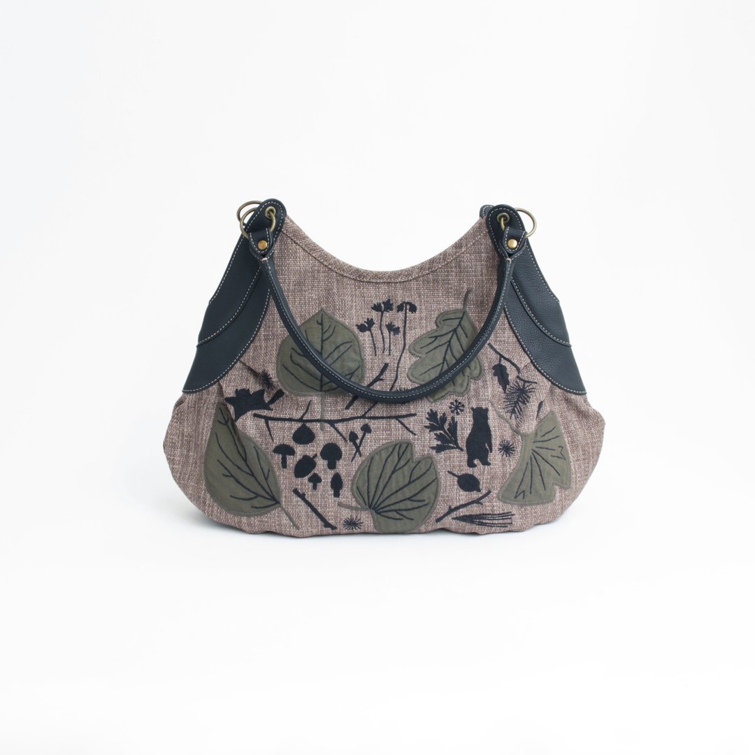Konoha Embroidery/Granny Bag - 手提包/手提袋 - 真皮 咖啡色