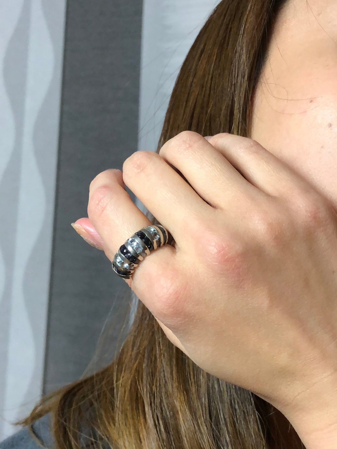 Vintage Aquamarine & Onyx Silver Ring - 戒指 - 纯银 银色