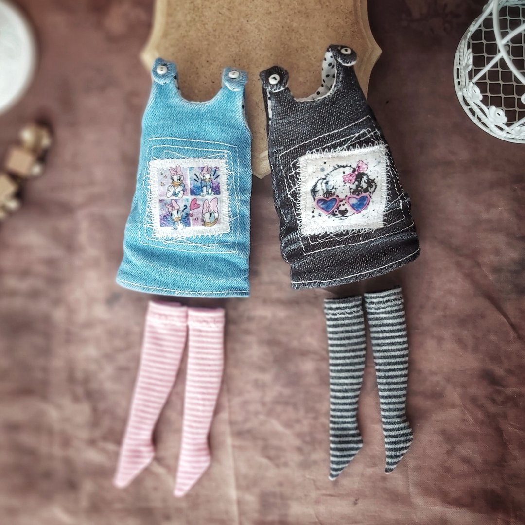 Blythe 娃娃牛仔连身裙和长筒袜 - 玩具/玩偶 - 棉 橘色