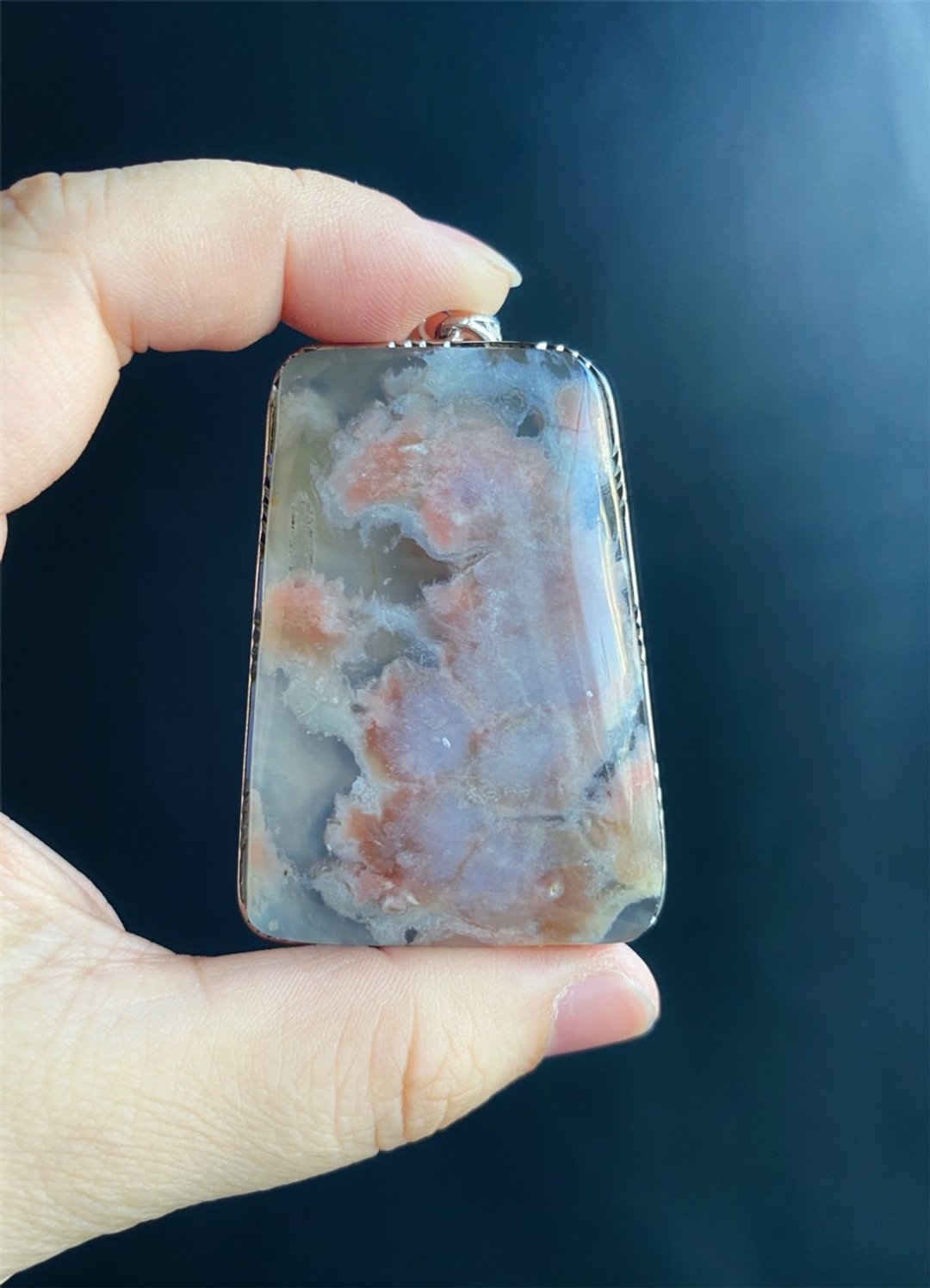 樱花玛瑙 S925 银镶拖 骚粉 花开富贵 项链 天然石 生日礼物 - 项链 - 水晶 粉红色