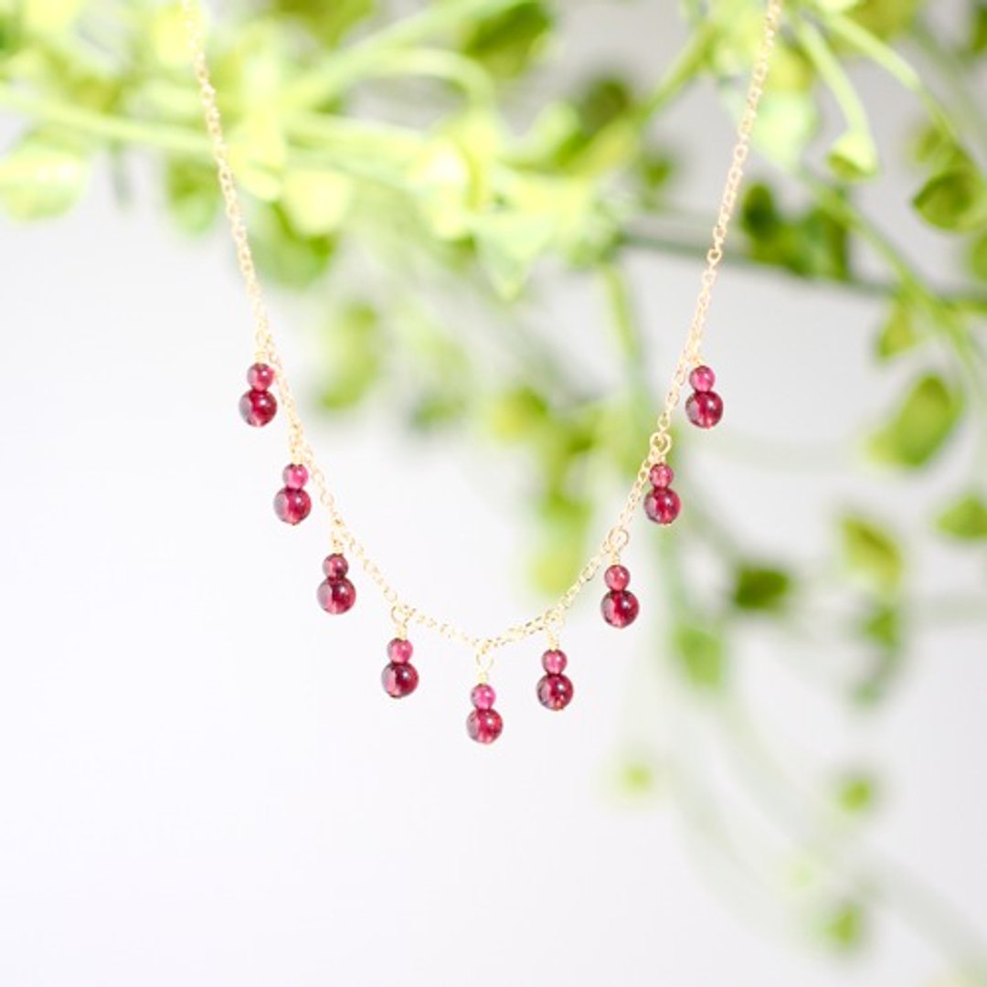 14kgf Garnet Arrange Pretty Necklace - 项链 - 半宝石 红色