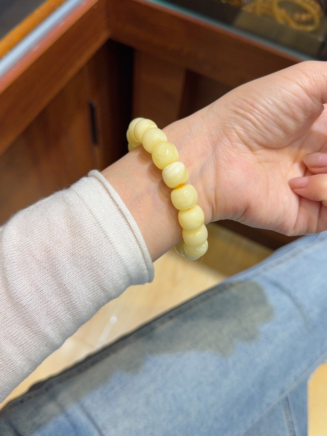 天然原矿蜜蜡老型手串 精工老型 蜡质浓厚 尺寸约12.8毫米 - 手链/手环 - 水晶 