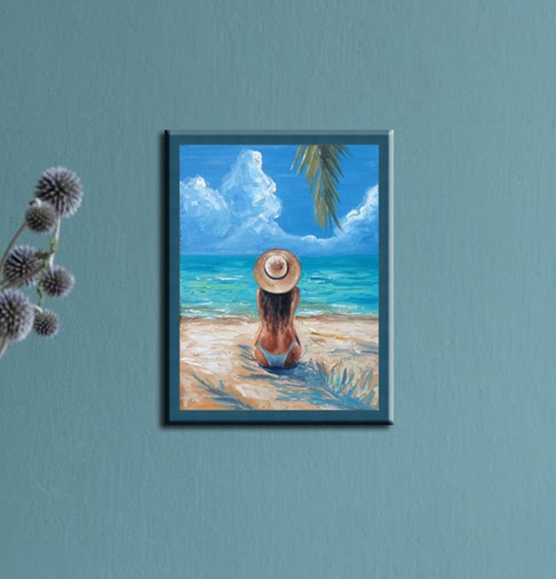 原画/ 女孩画像/ 手工墙艺术 / 油画/ 小艺术。 - 海报/装饰画/版画 - 其他材质 蓝色