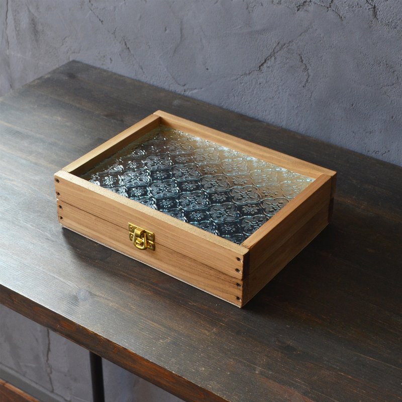 0310mito 日本国产桧木与复古玻璃收藏盒 M 尺寸 Flora Glass 金色五金配件 - 收纳用品 - 玻璃 咖啡色