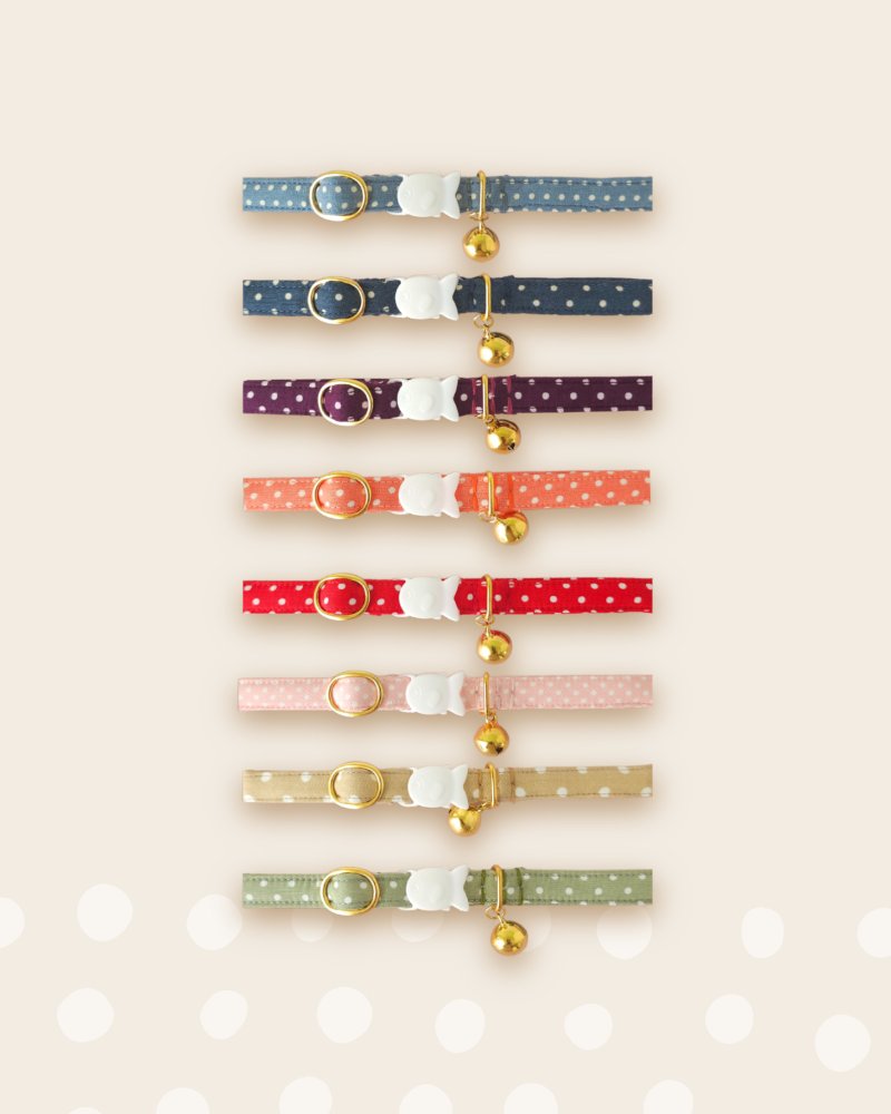 Polkadot 印花安全猫项圈 | 纯棉材质 | 极简设计，8 种颜色可选 - 项圈/牵绳 - 棉．麻 多色