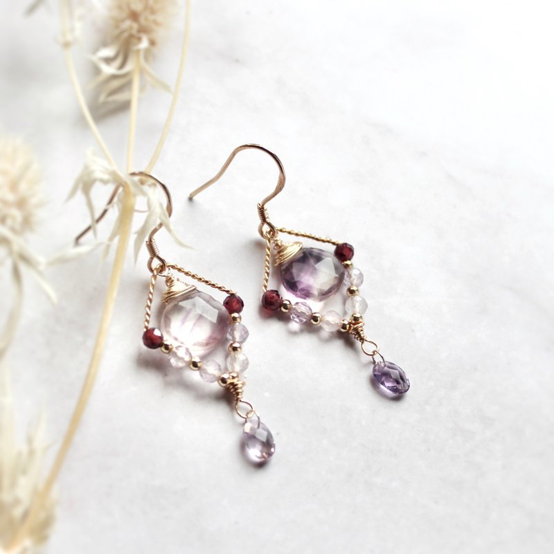 萤石 紫水晶  925银耳勾 耳环 - 耳环/耳夹 - 半宝石 紫色