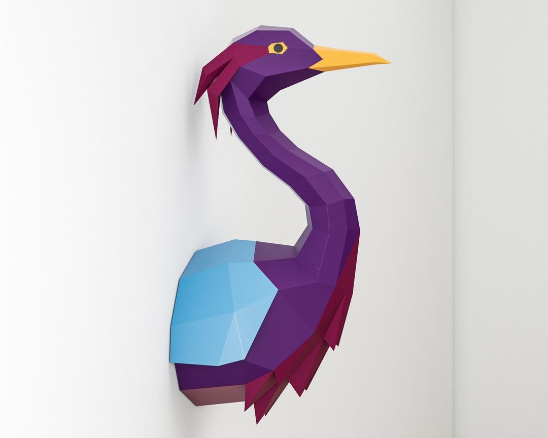 Papercraft Blue Heron, paper craft model egret, template stork, DIGITAL TEMPLATE - 手工艺教程/工具书 - 其他材质 