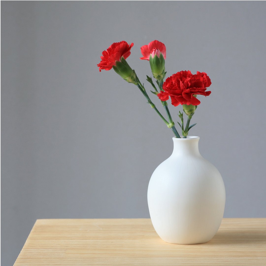 白色瓷器手工花瓶 日本制 - 花瓶/陶器 - 瓷 白色