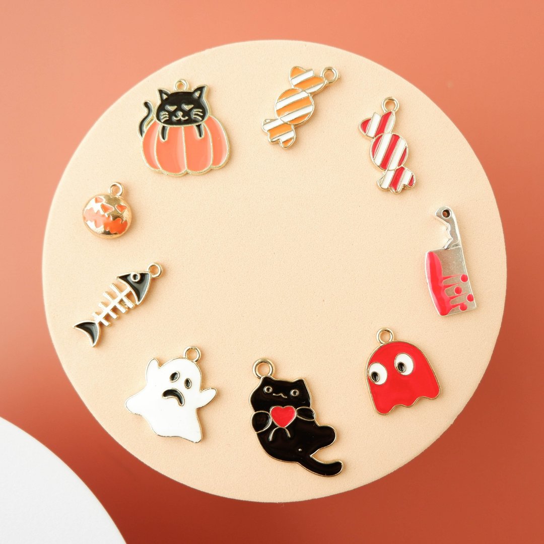 The Halloween charms, Ghost charm,Pet charm, Enamel charm, Pumpkin charm for cat - 项圈/牵绳 - 其他金属 多色