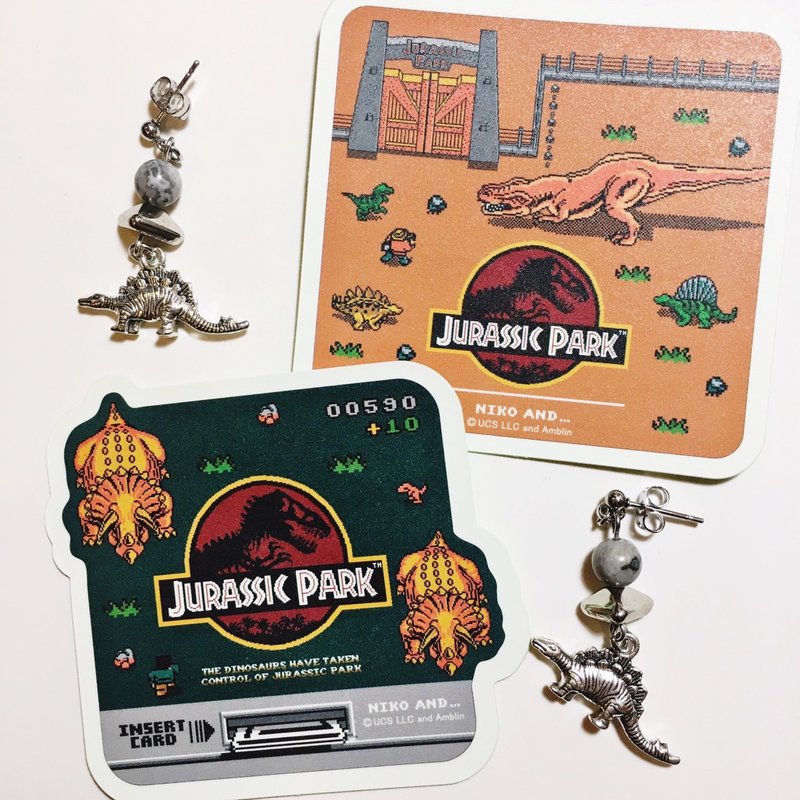 天然石剑龙耳环 - 耳环/耳夹 - 其他金属 灰色