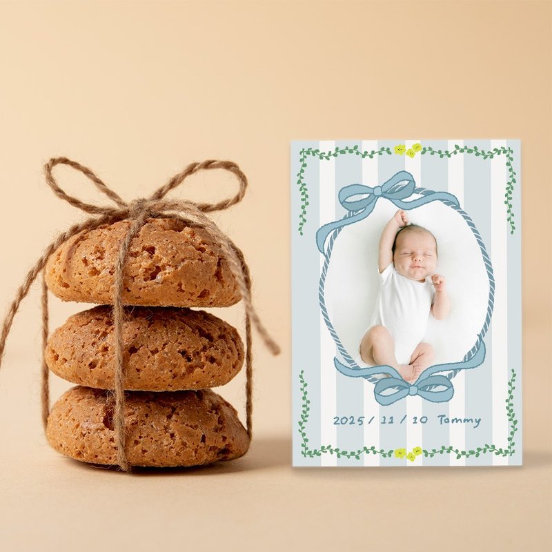 蓝色条纹 | 手绘宝宝满月卡 | 弥月卡 | 感谢卡 | Baby Card | - 卡片/明信片 - 纸 蓝色