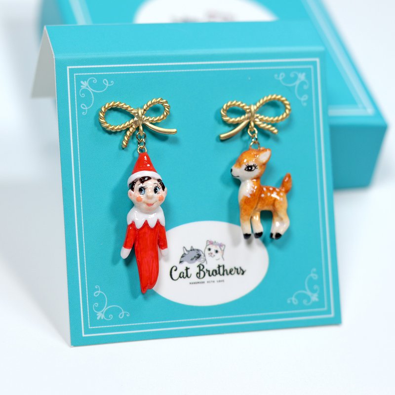 Elf and Christmas reindeer earrings, Fairy tale earrings, Christmas gifts - 耳环/耳夹 - 粘土 