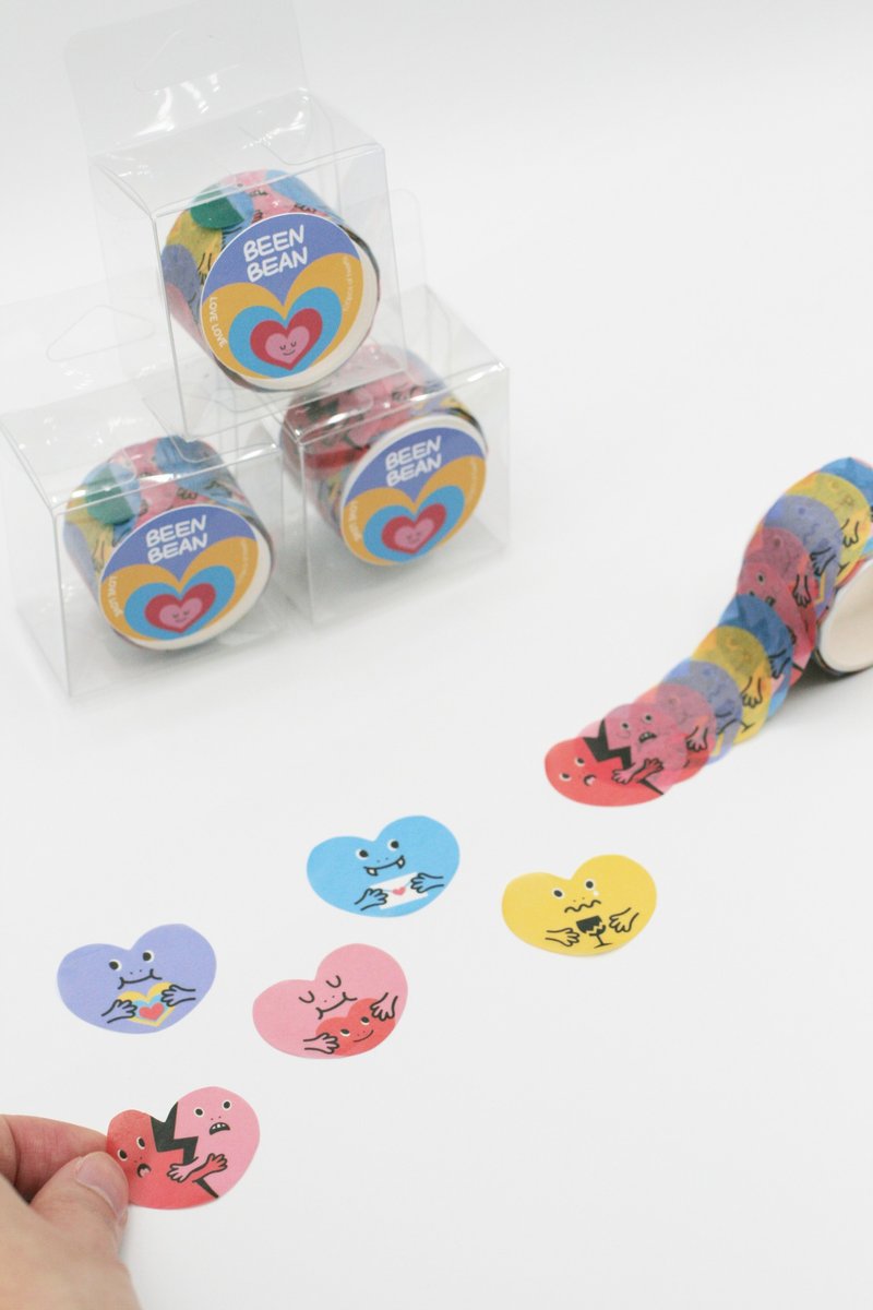 Love Love Heart washi masking tape (32mm x 25mm, 100pcs die-cut tape) - 纸胶带 - 纸 多色