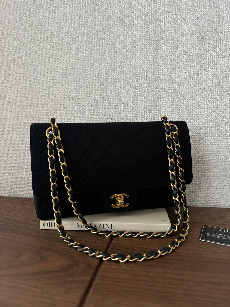 中古包 CHANEL 香奈儿 Vintage Classic Double Flap 25 布面款 - 手提包/手提袋 - 棉．麻 黑色